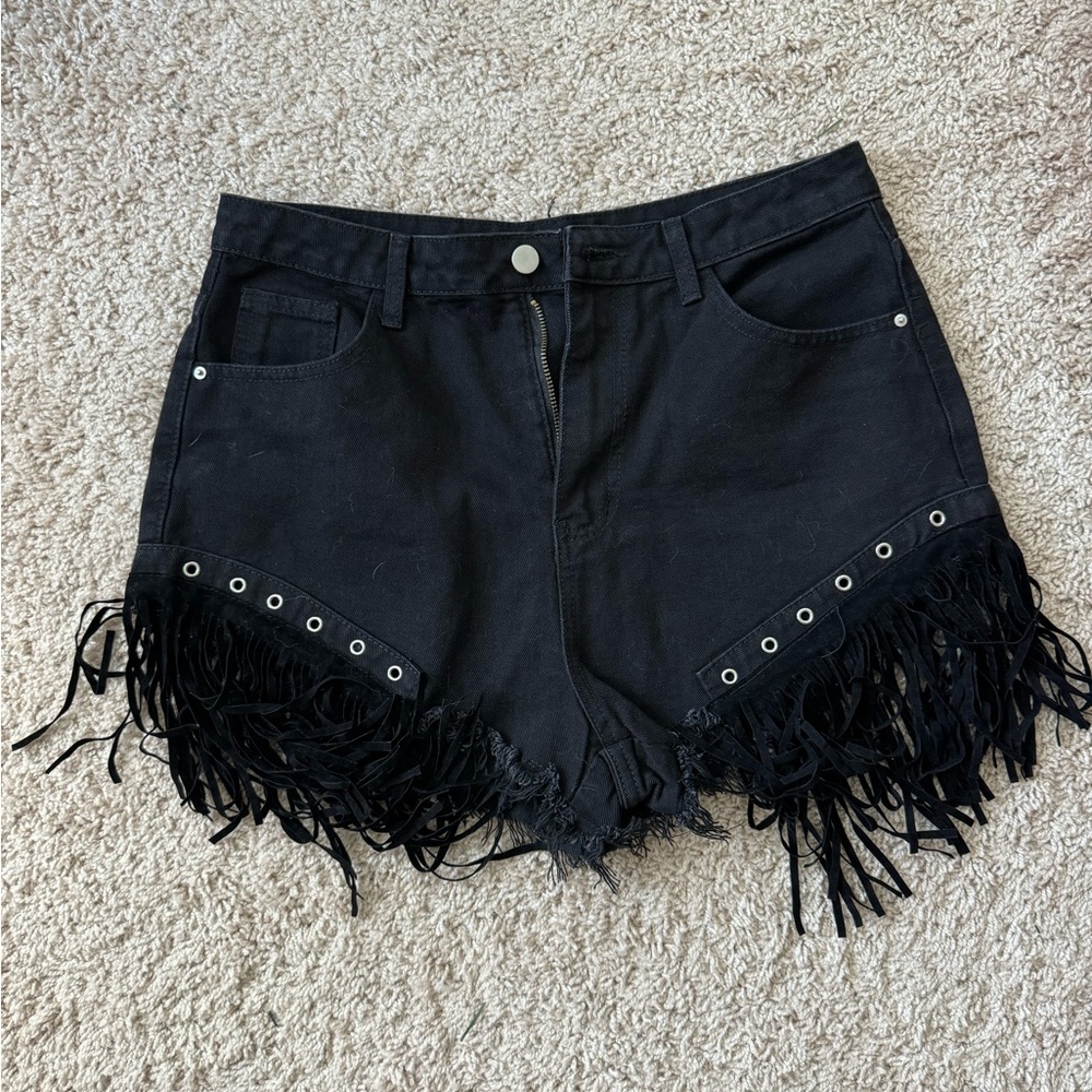 Black fringe shorts
